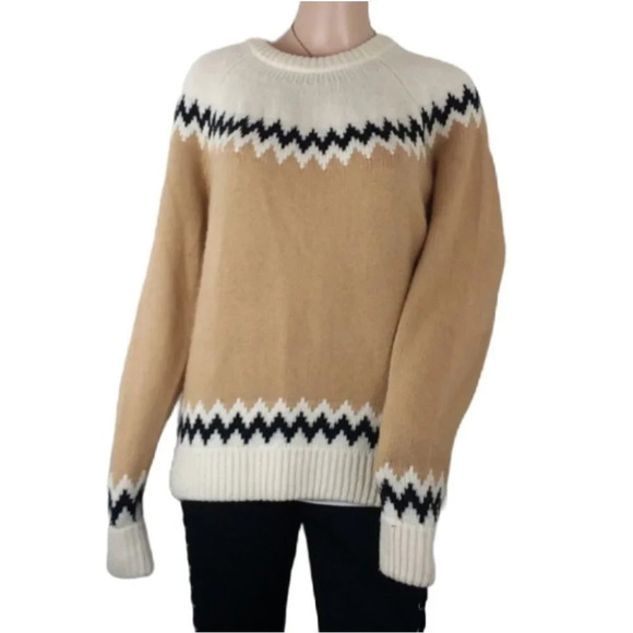 Zig Zag Tan Black Wool Sweater - Picture 1 of 4